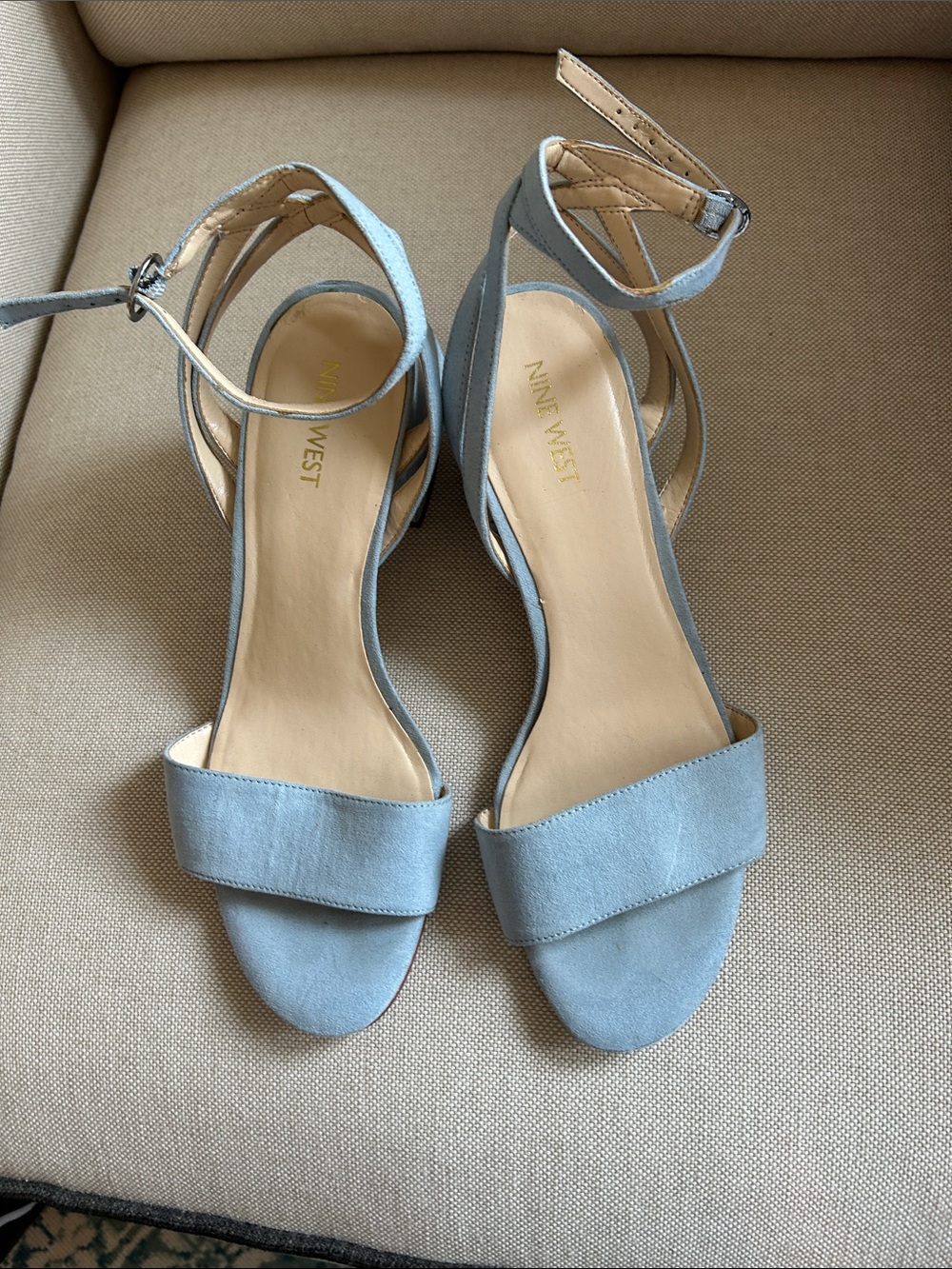 Nine West Light Blue Suede Ankle-Strap Sandals